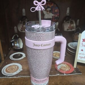Juicy Couture Pink Rhinestone Tumbler with Straw